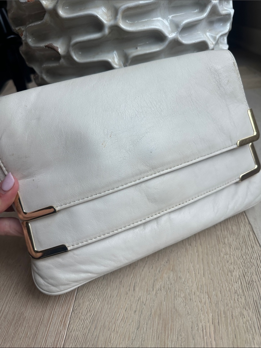 MICHAEL Michael Kors White Leather Clutch with Gold Hardware